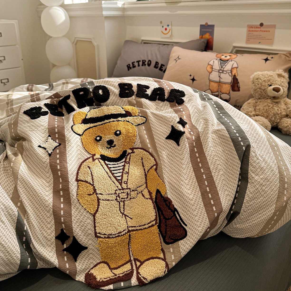 91家纺网 家纺一手货源 找家纺 花伞家居 2026新款老钱学院风毛巾绣双层纱加厚四件套 日系条纹-瑞特