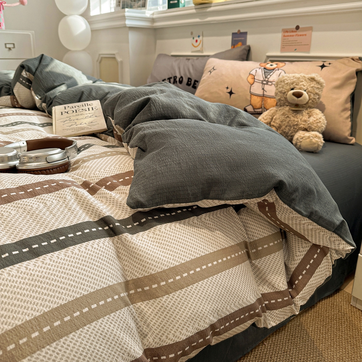 91家纺网 家纺一手货源 找家纺 花伞家居 2026新款老钱学院风毛巾绣双层纱加厚四件套 日系条纹-瑞特