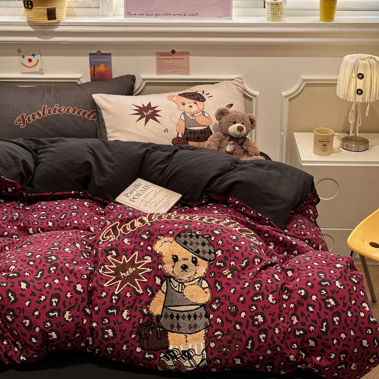 91家纺网 家纺一手货源 找家纺 花伞家居 2026新款老钱学院风毛巾绣双层纱加厚四件套 热情豹纹-露丝