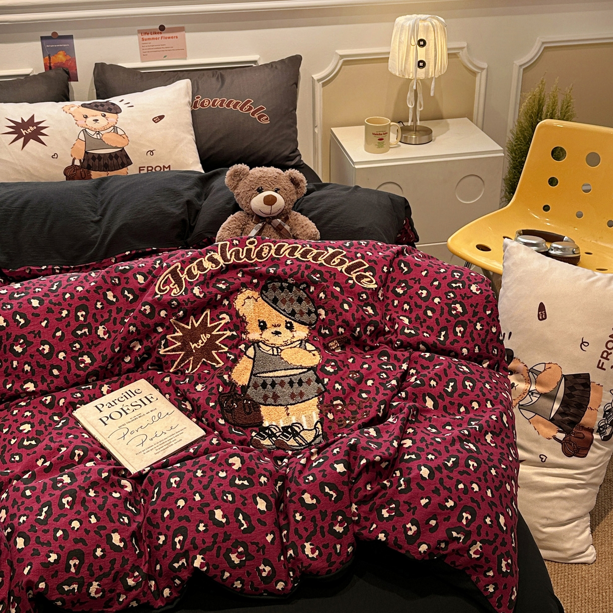 91家纺网 家纺一手货源 找家纺 花伞家居 2026新款老钱学院风毛巾绣双层纱加厚四件套 热情豹纹-露丝