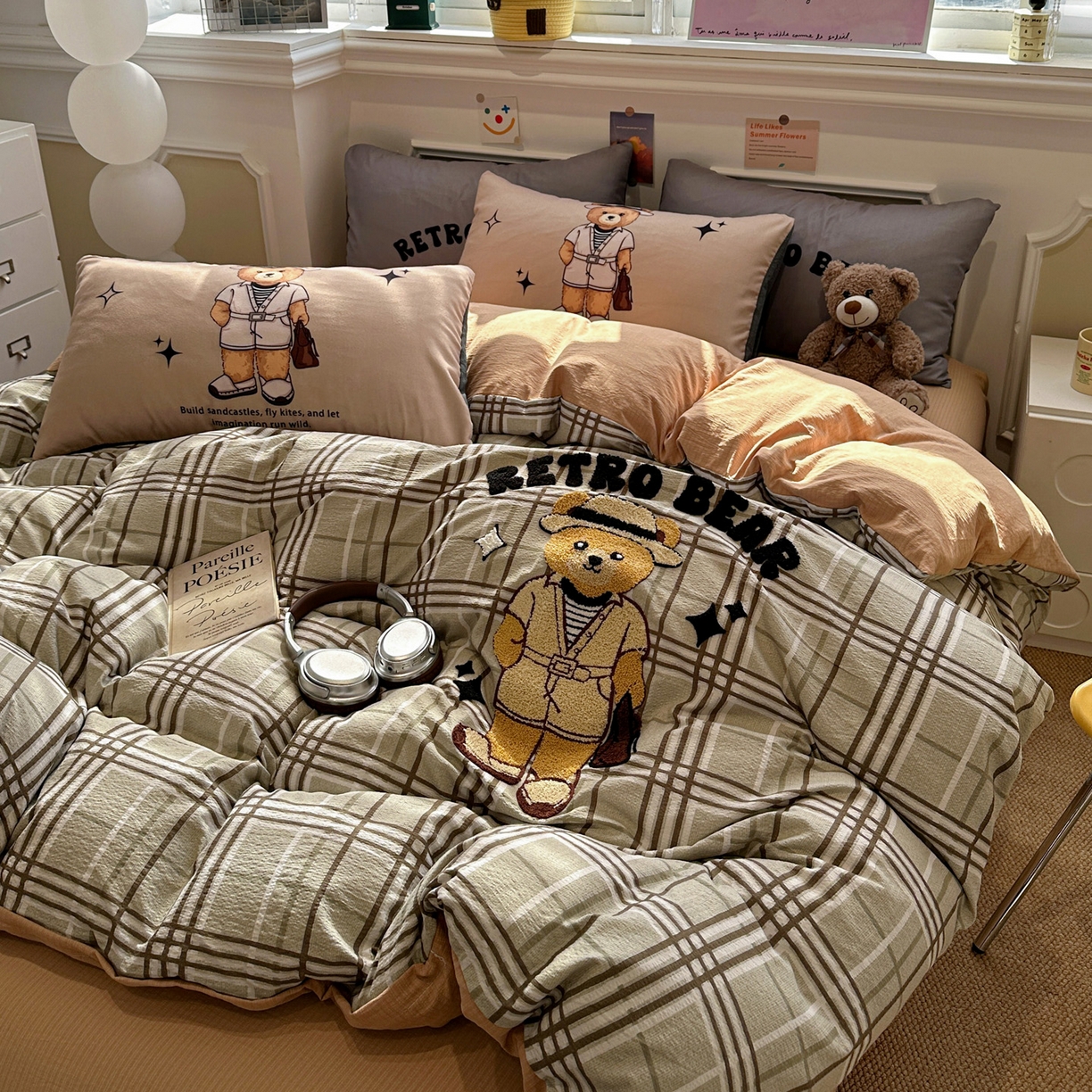 91家纺网 家纺一手货源 找家纺 花伞家居 2026新款老钱学院风毛巾绣双层纱加厚四件套 英伦格纹-瑞特