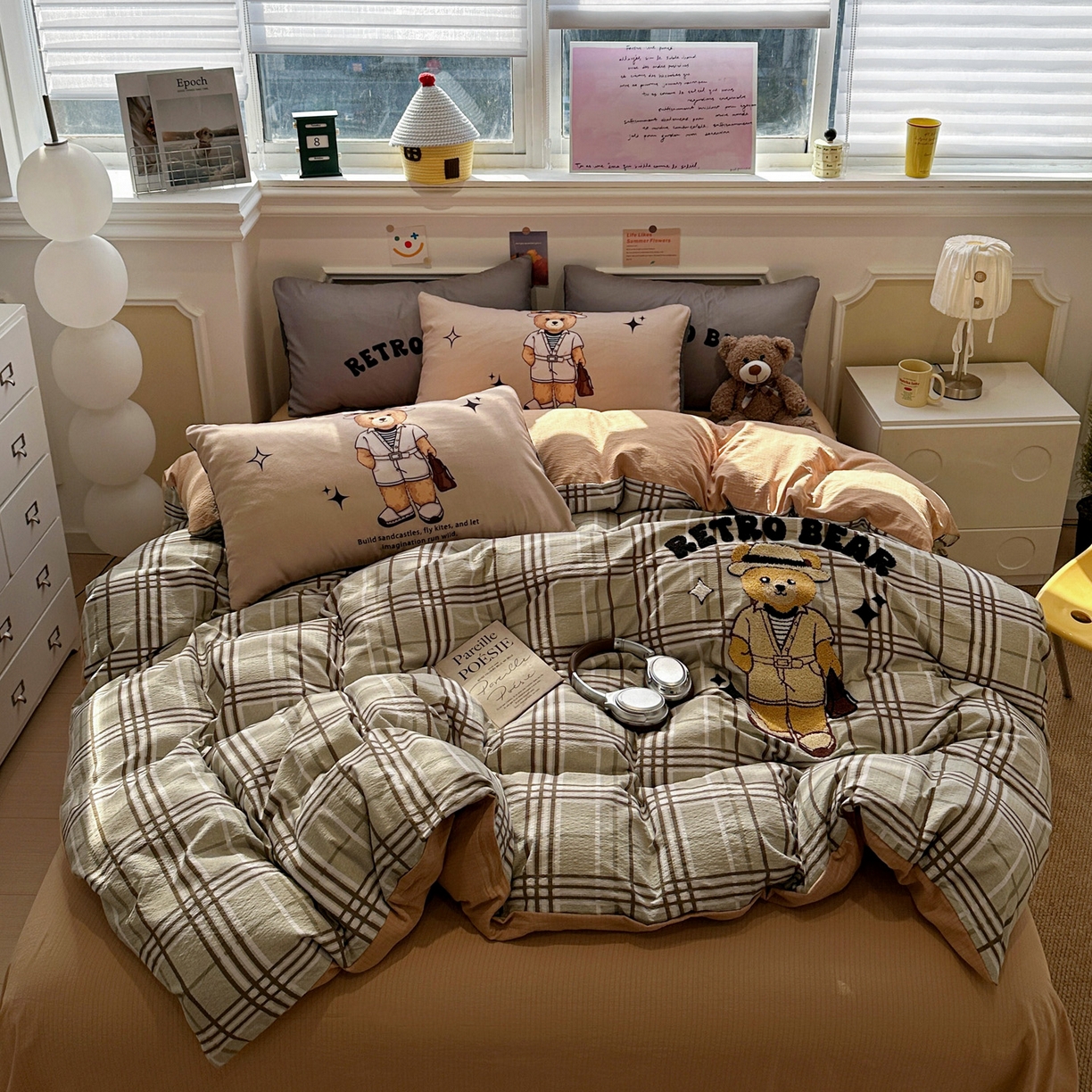 91家纺网 家纺一手货源 找家纺 花伞家居 2026新款老钱学院风毛巾绣双层纱加厚四件套 英伦格纹-瑞特