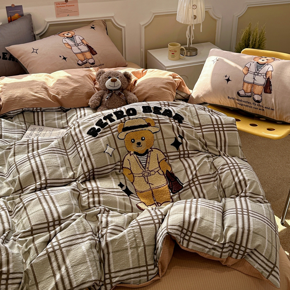 91家纺网 家纺一手货源 找家纺 花伞家居 2026新款老钱学院风毛巾绣双层纱加厚四件套 英伦格纹-瑞特