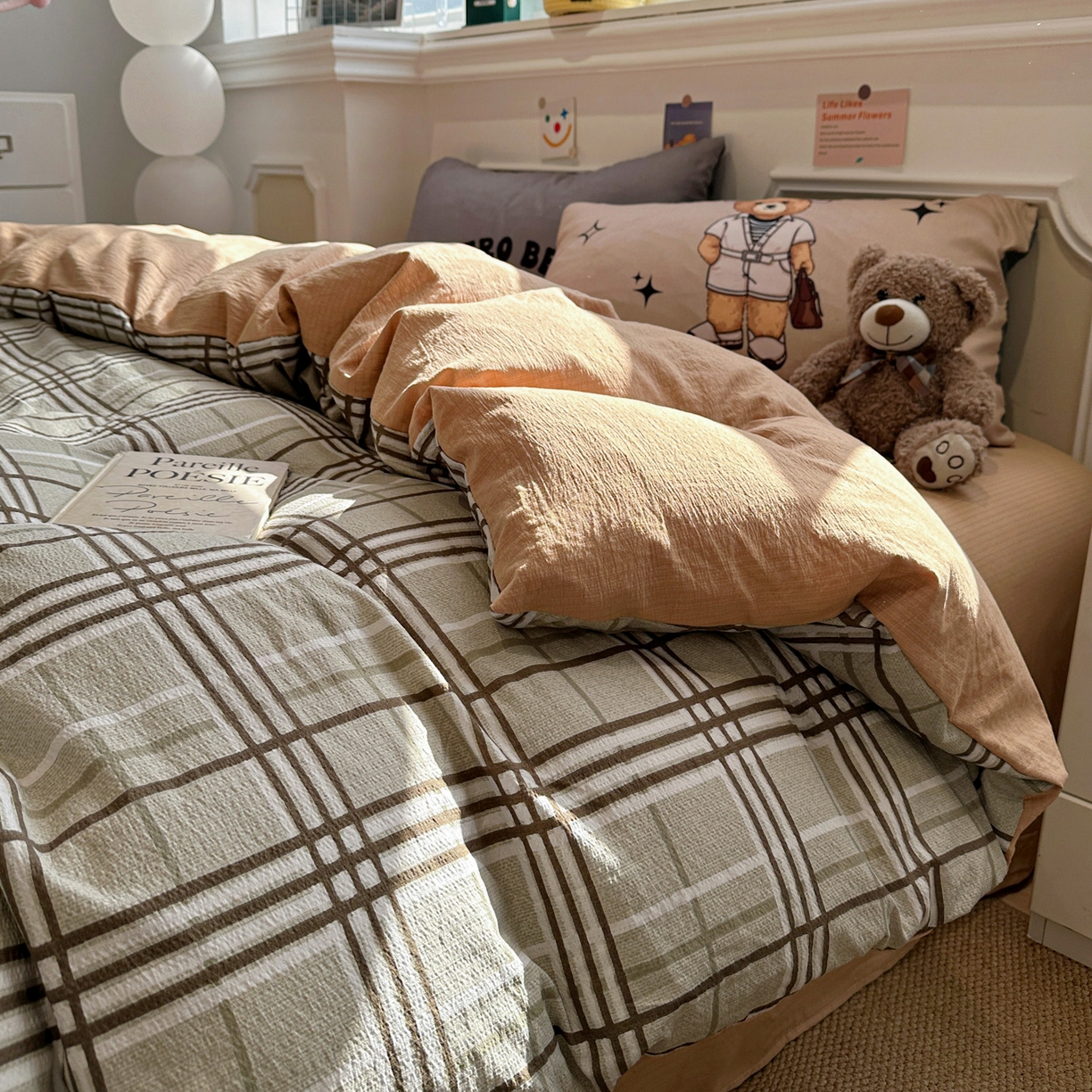 91家纺网 家纺一手货源 找家纺 花伞家居 2026新款老钱学院风毛巾绣双层纱加厚四件套 英伦格纹-瑞特