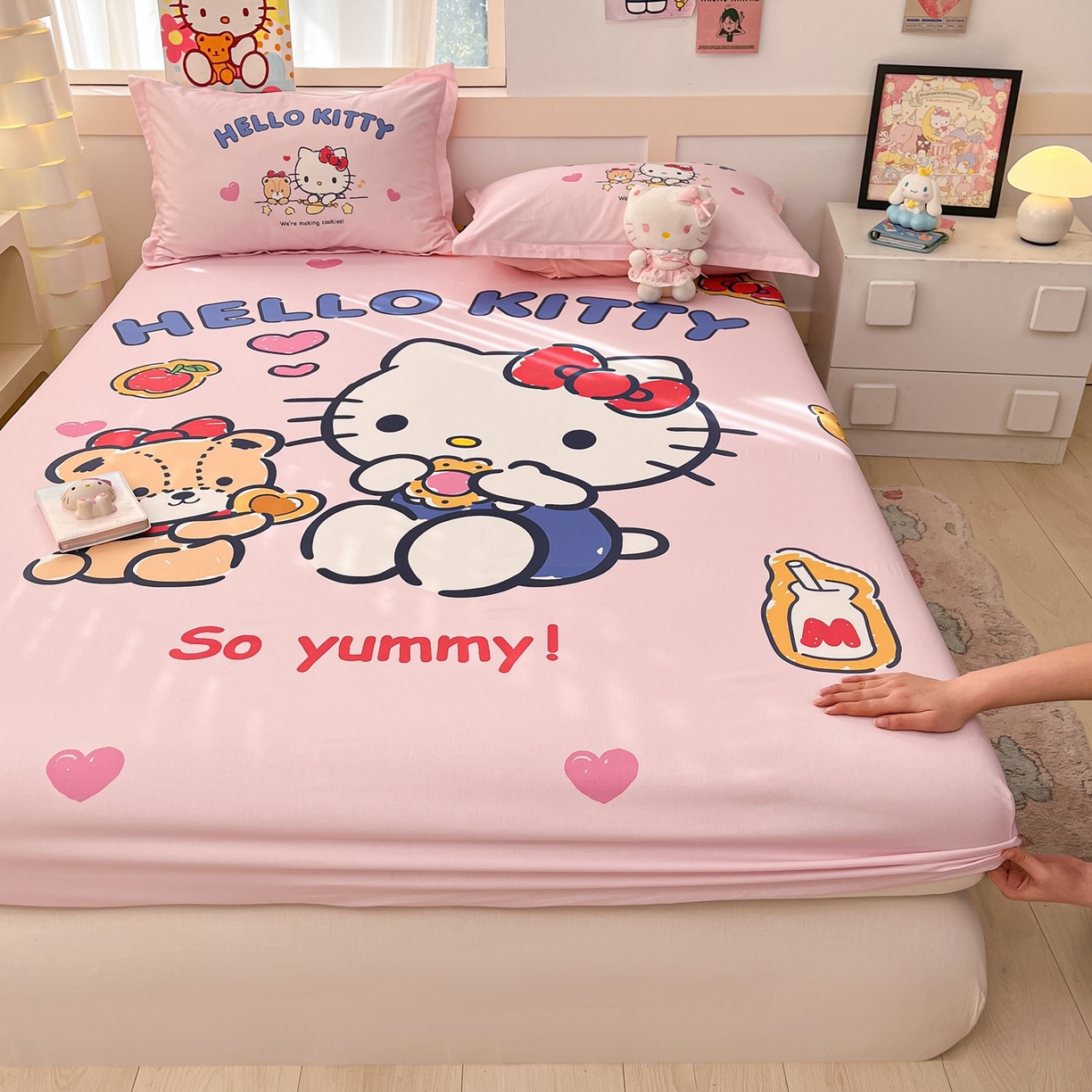 91家纺网 家纺一手货源 找家纺 博雅 2026新款三丽欧大版全棉纯棉单床笠床笠单件 小熊KT猫