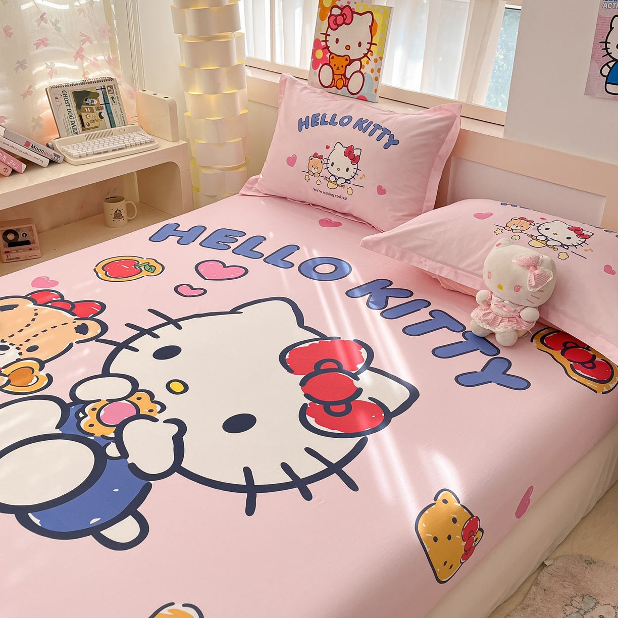 91家纺网 家纺一手货源 找家纺 博雅 2026新款三丽欧大版全棉纯棉单床笠床笠单件 小熊KT猫