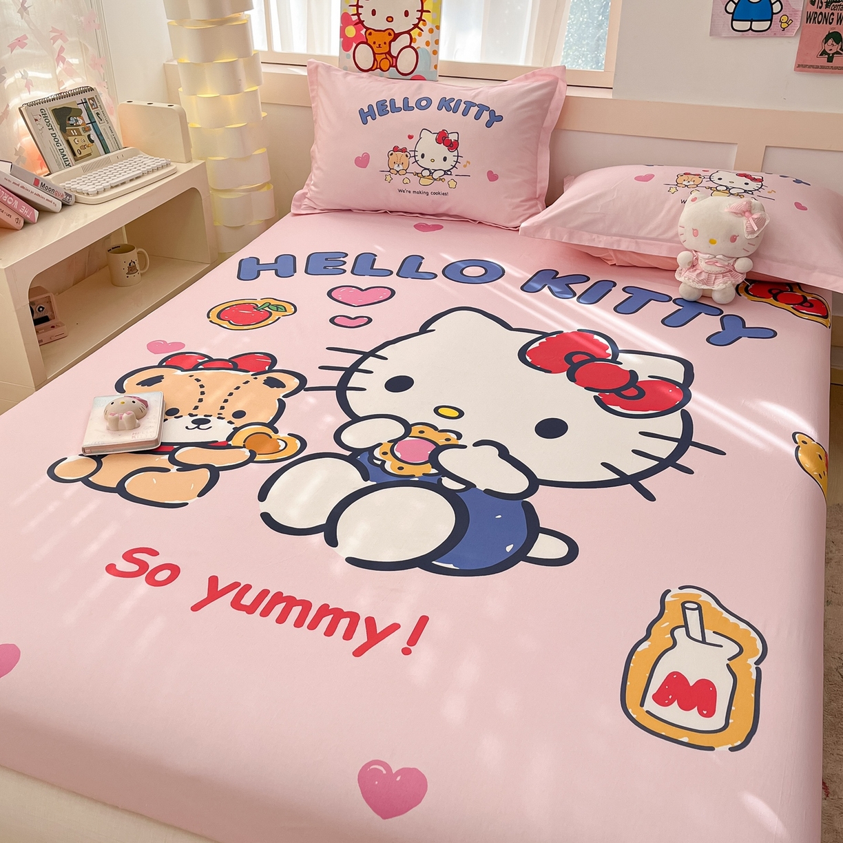 91家纺网 家纺一手货源 找家纺 博雅 2026新款三丽欧大版全棉纯棉单床笠床笠单件 小熊KT猫