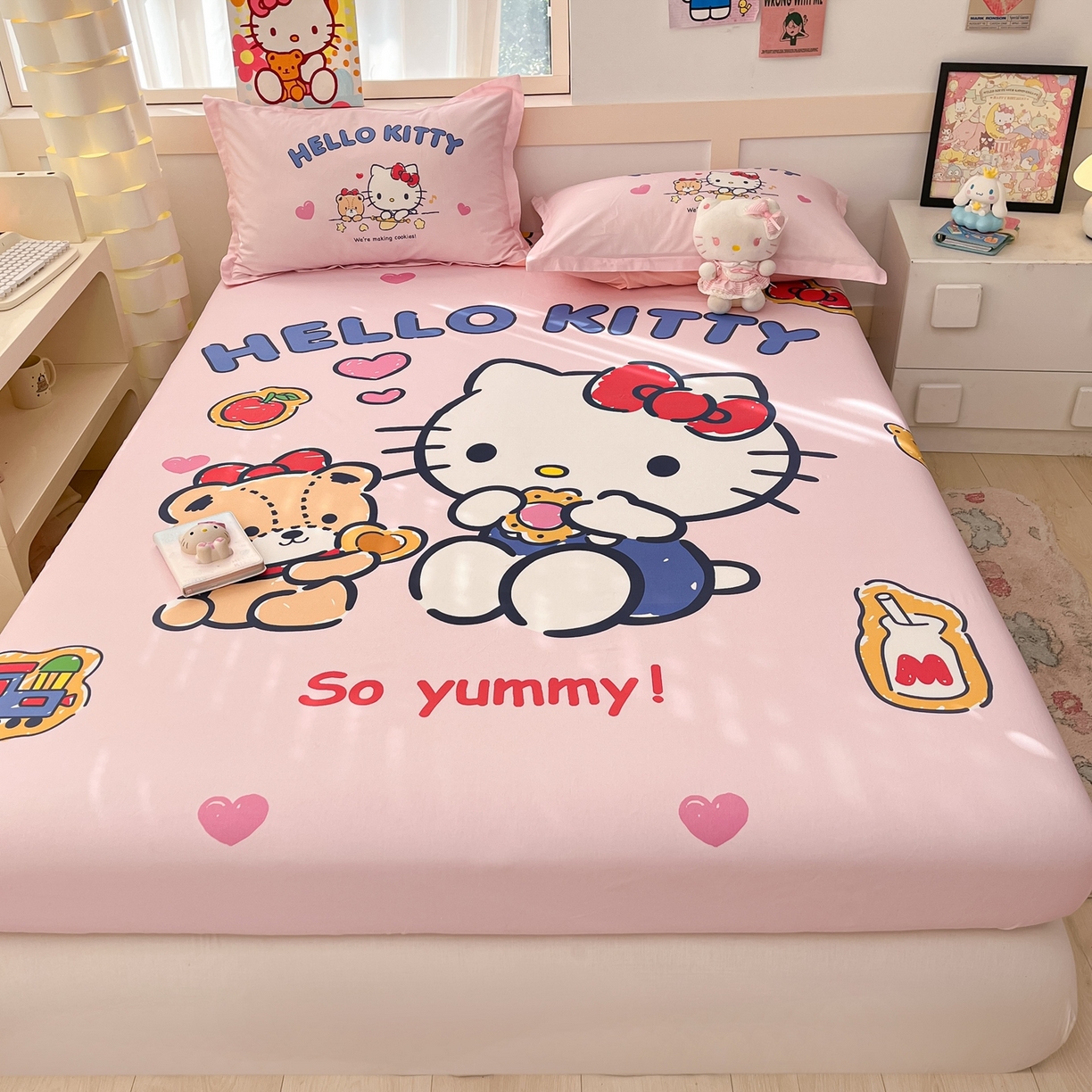 91家纺网 家纺一手货源 找家纺 博雅 2026新款三丽欧大版全棉纯棉单床笠床笠单件 小熊KT猫