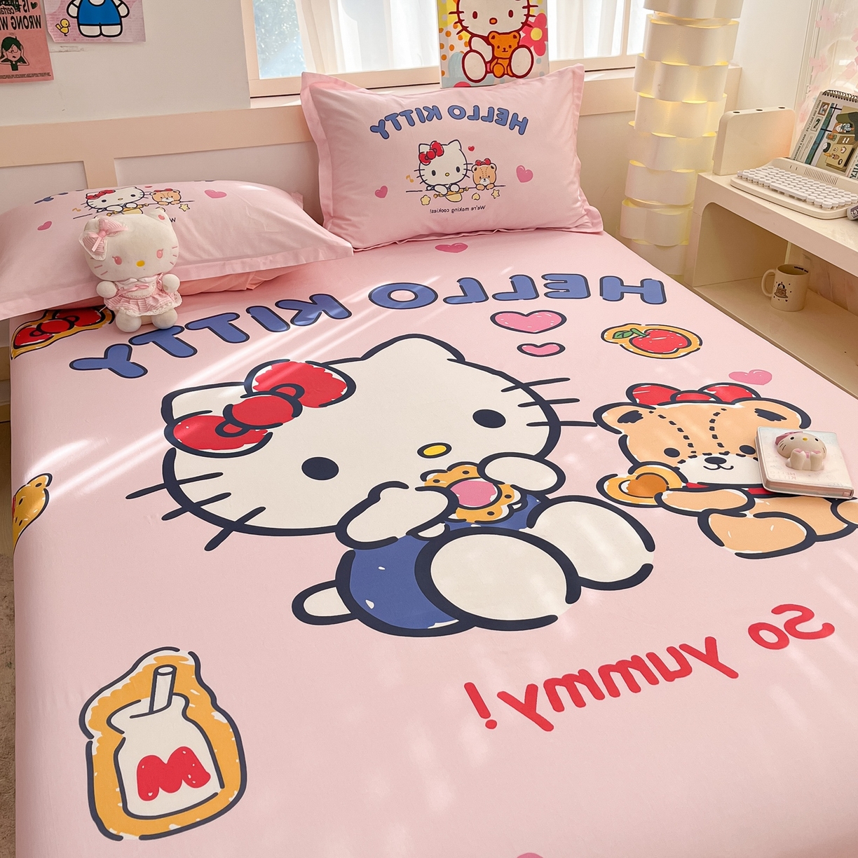 91家纺网 家纺一手货源 找家纺 博雅 2026新款三丽欧大版全棉纯棉单床笠床笠单件 小熊KT猫