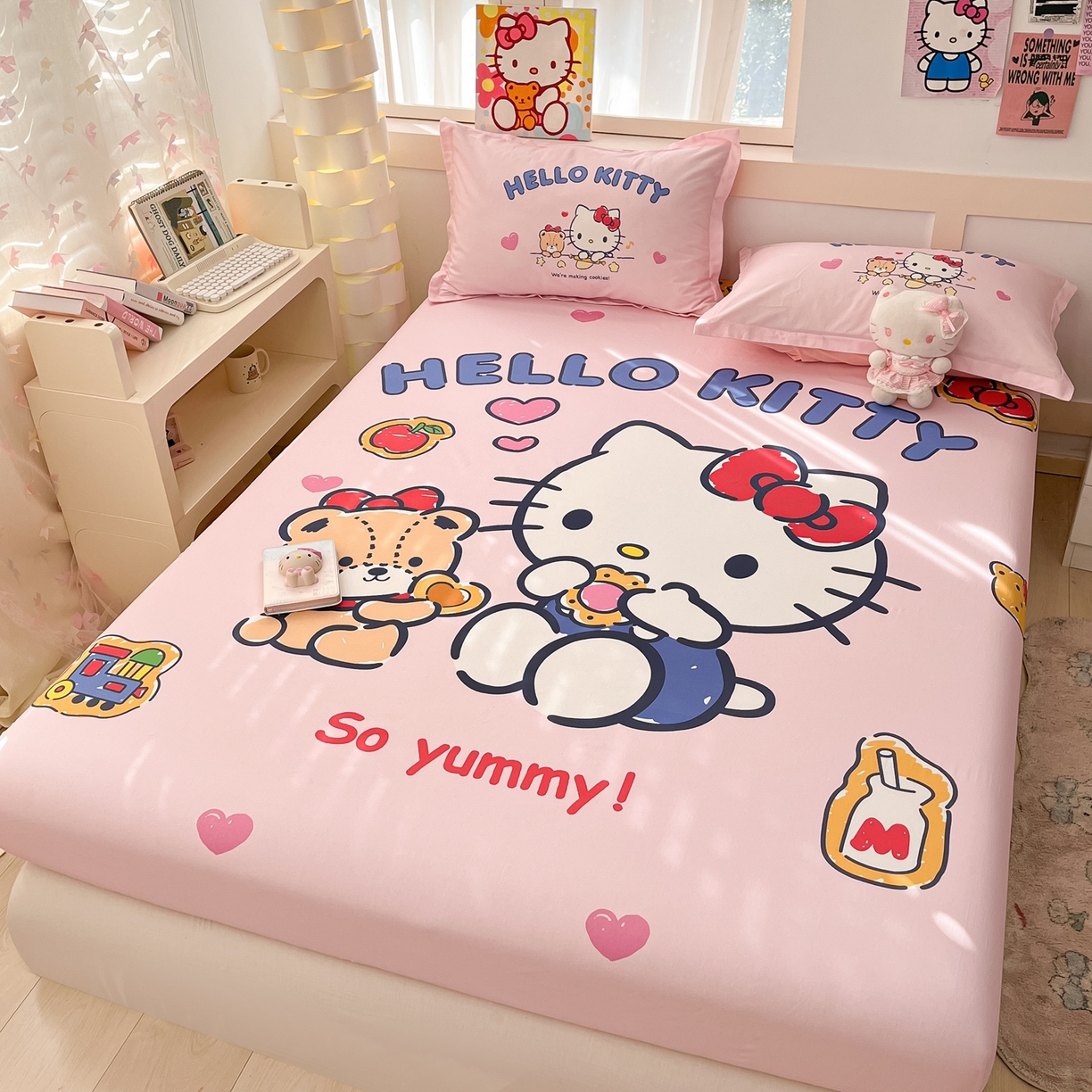 91家纺网 家纺一手货源 找家纺 博雅 2026新款三丽欧大版全棉纯棉单床笠床笠单件 小熊KT猫