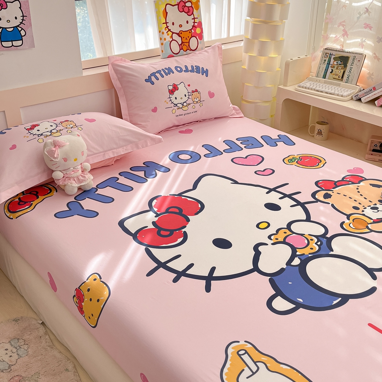 91家纺网 家纺一手货源 找家纺 博雅 2026新款三丽欧大版全棉纯棉单床笠床笠单件 小熊KT猫