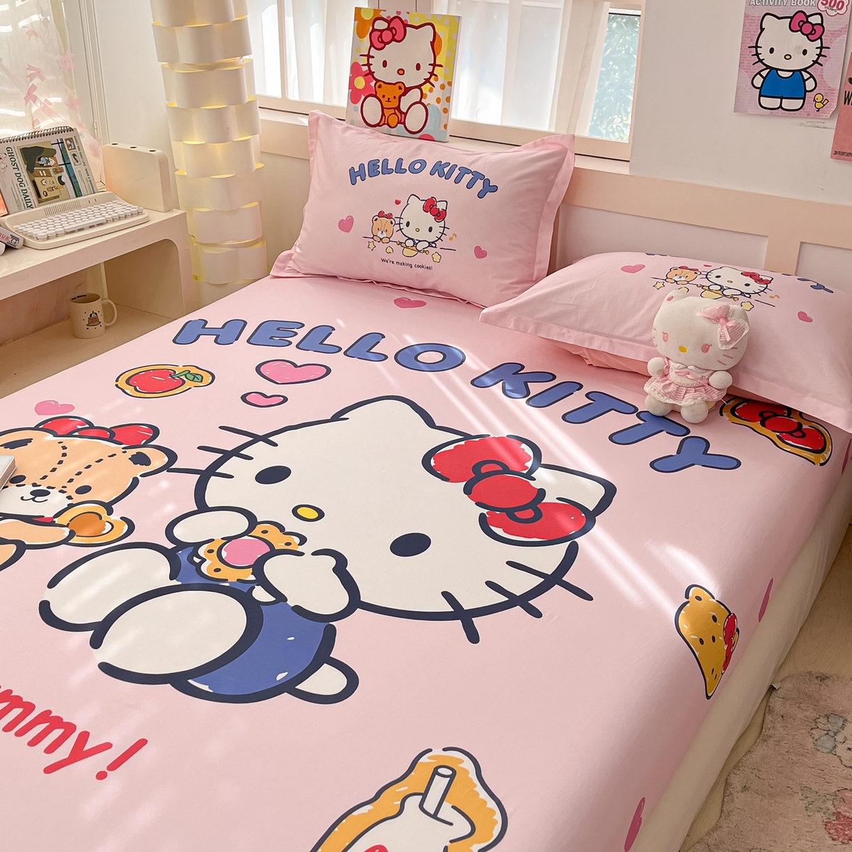 91家纺网 家纺一手货源 找家纺 博雅 2026新款三丽欧大版全棉纯棉单床笠床笠单件 小熊KT猫