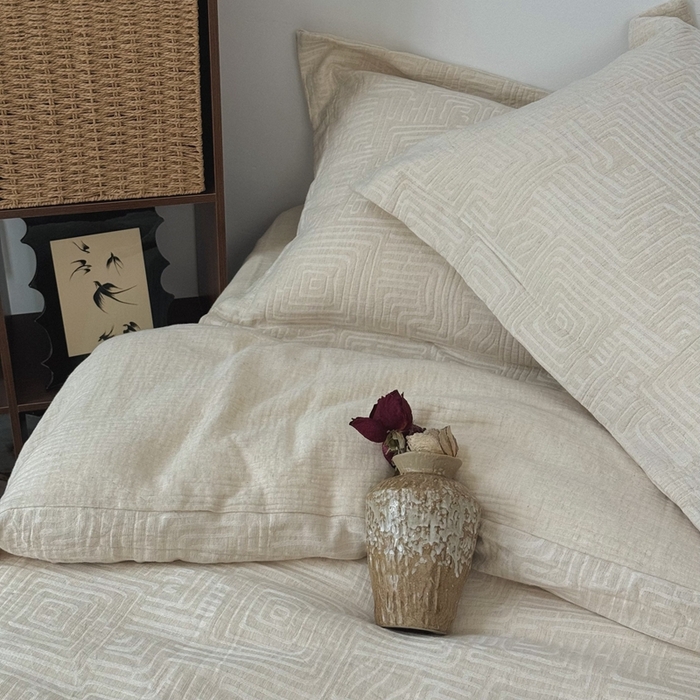 91家纺网 家纺一手货源 找家纺 双层纱家居 2025新款AB版A版棉麻B版棉麻双层纱棉麻四件套20%麻-凯撒 凯撒-麻本色