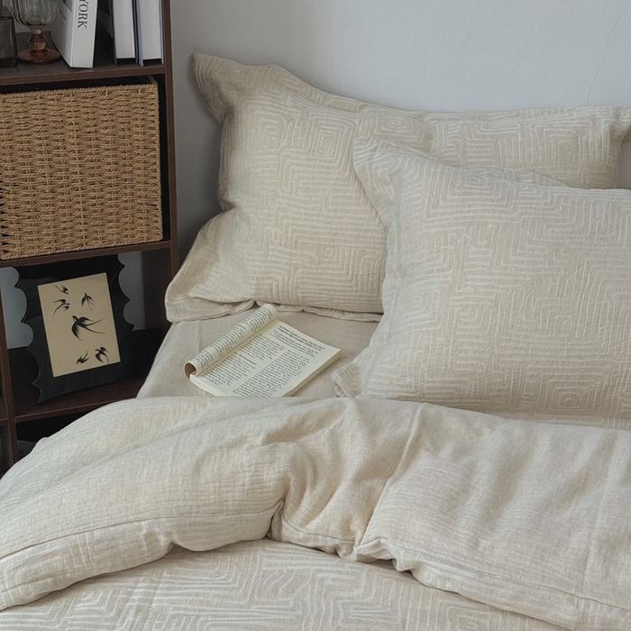 91家纺网 家纺一手货源 找家纺 双层纱家居 2026新款AB版A版棉麻B版棉麻双层纱棉麻四件套20%麻-凯撒 凯撒-麻本色