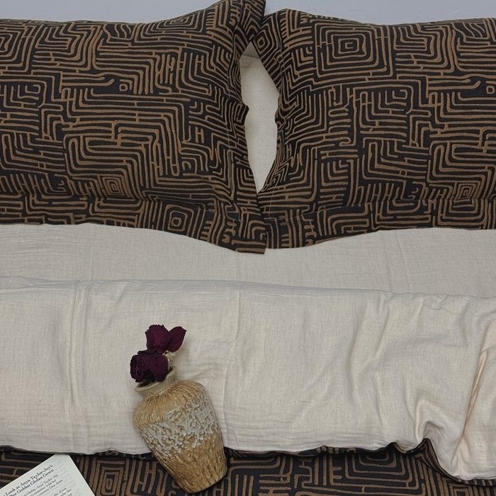 91家纺网 家纺一手货源 找家纺 双层纱家居 2025新款AB版A版棉麻B版棉麻双层纱棉麻四件套20%麻-凯撒 凯撒-黑金色