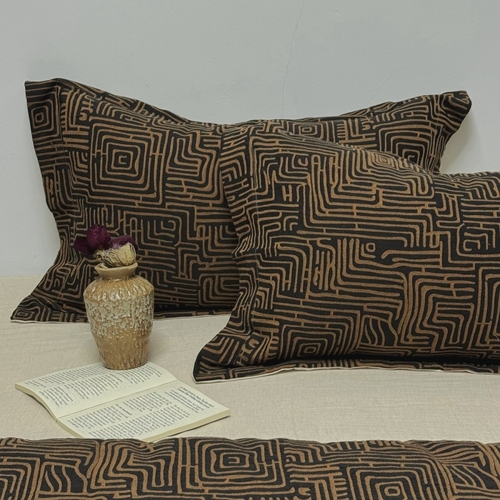 91家纺网 家纺一手货源 找家纺 双层纱家居 2025新款AB版A版棉麻B版棉麻双层纱棉麻四件套20%麻-凯撒 凯撒-黑金色