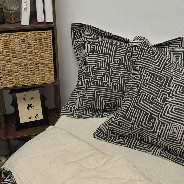 91家纺网 家纺一手货源 找家纺 双层纱家居 2025新款AB版A版棉麻B版棉麻双层纱棉麻四件套20%麻-凯撒 凯撒-熊猫色