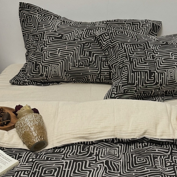 91家纺网 家纺一手货源 找家纺 双层纱家居 2025新款AB版A版棉麻B版棉麻双层纱棉麻四件套20%麻-凯撒 凯撒-熊猫色