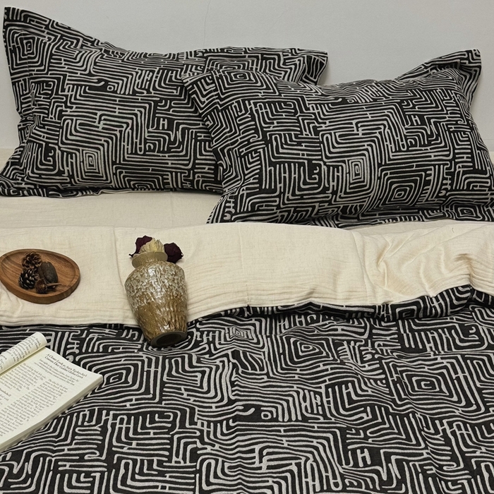 91家纺网 家纺一手货源 找家纺 双层纱家居 2025新款AB版A版棉麻B版棉麻双层纱棉麻四件套20%麻-凯撒 凯撒-熊猫色