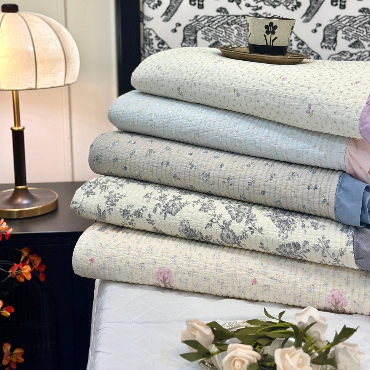 91家纺网 家纺一手货源 找家纺 （总）床盖工厂店 2026新款小花边双面全棉填充棉花床盖三件套