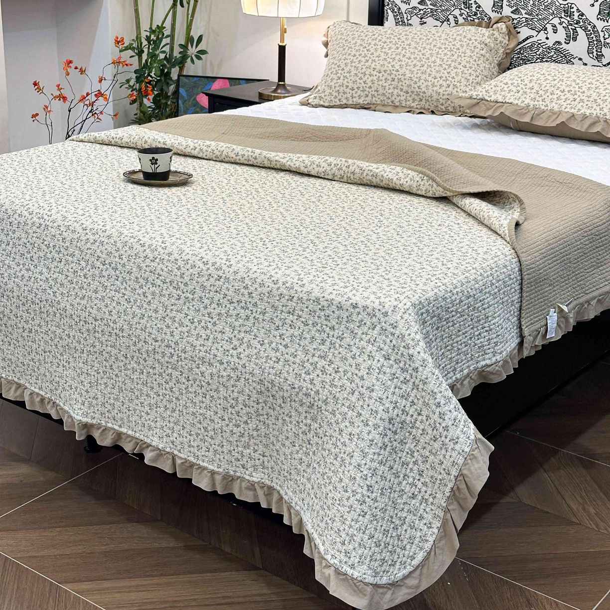 床盖工厂店 2026新款小花边双面全棉填充棉花床盖三件套 温锦织（米）