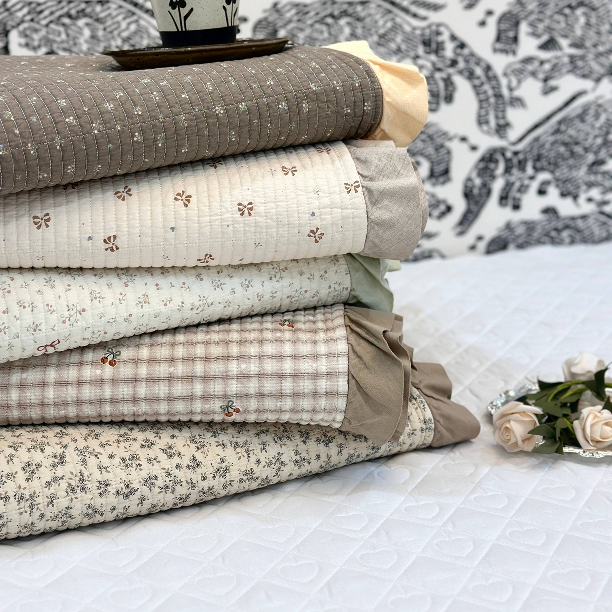 91家纺网 家纺一手货源 找家纺 床盖工厂店 2026新款小花边双面全棉填充棉花床盖三件套 组合图仅供展示不可下单