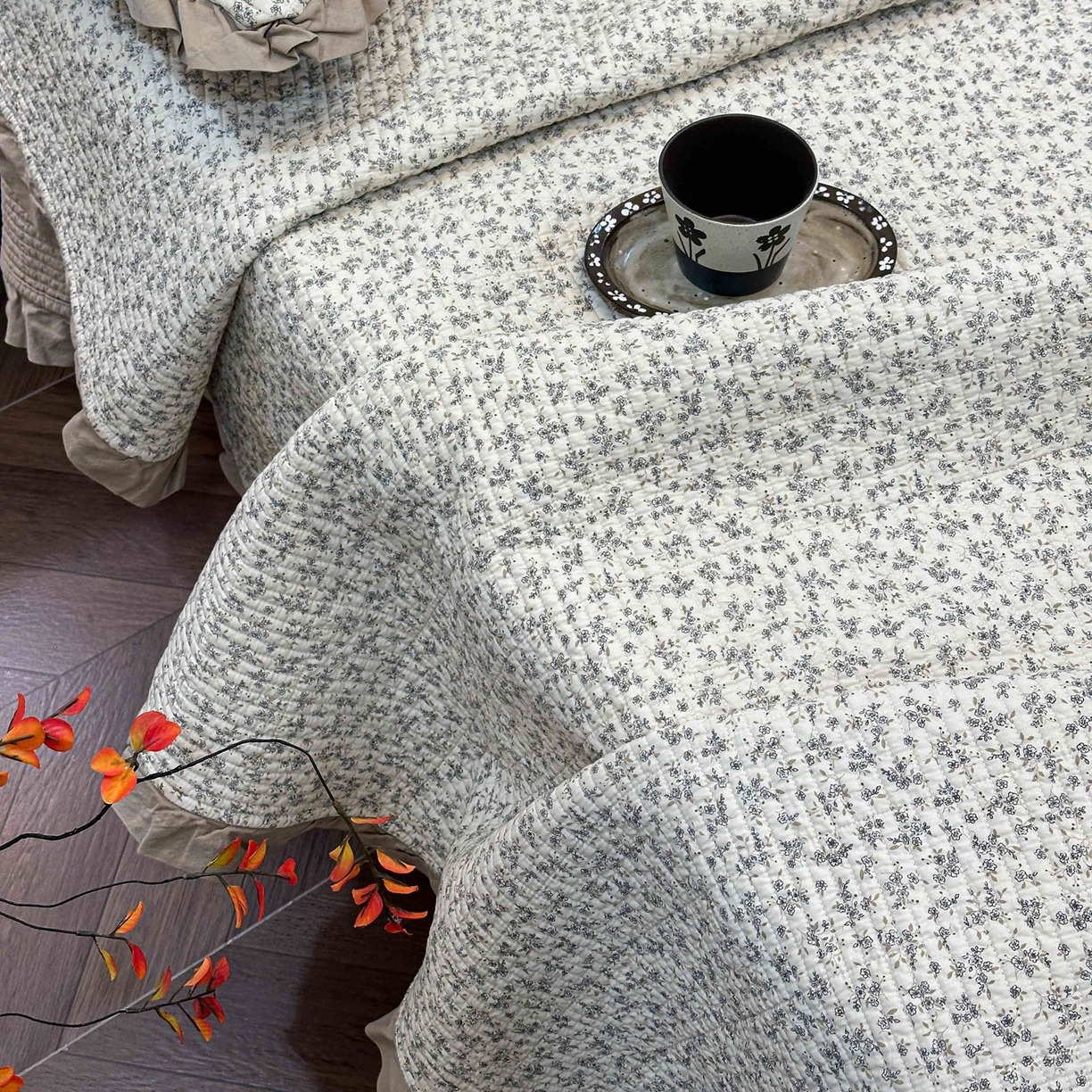 91家纺网 家纺一手货源 找家纺 床盖工厂店 2026新款小花边双面全棉填充棉花床盖三件套 温锦织（米）