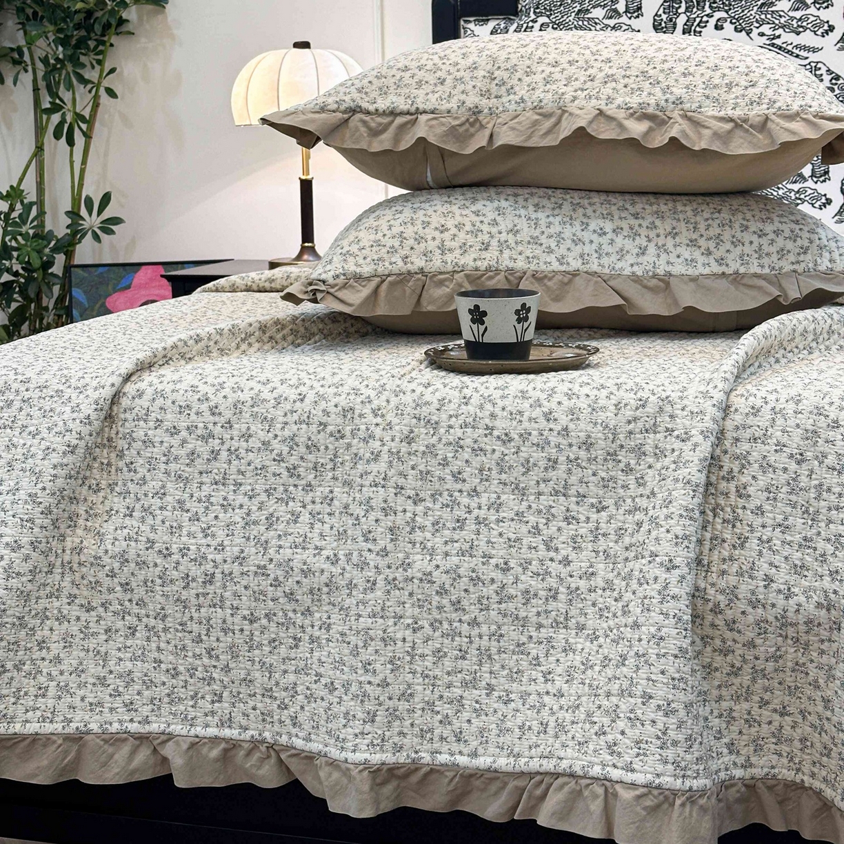 91家纺网 家纺一手货源 找家纺 床盖工厂店 2026新款小花边双面全棉填充棉花床盖三件套 温锦织（米）