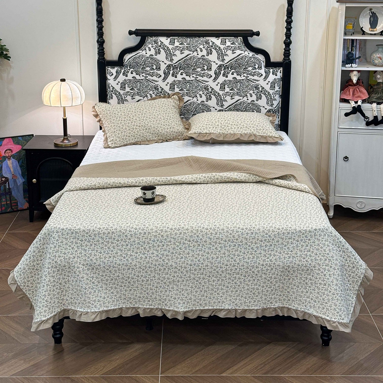 91家纺网 家纺一手货源 找家纺 床盖工厂店 2026新款小花边双面全棉填充棉花床盖三件套 温锦织（米）