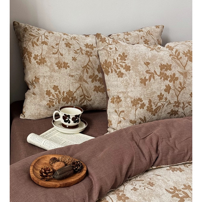 91家纺网 家纺一手货源 找家纺 双层纱家居 2025新款AB版A版棉麻B版全棉色织提花双层纱四件套 花季-彩纱金拉链款