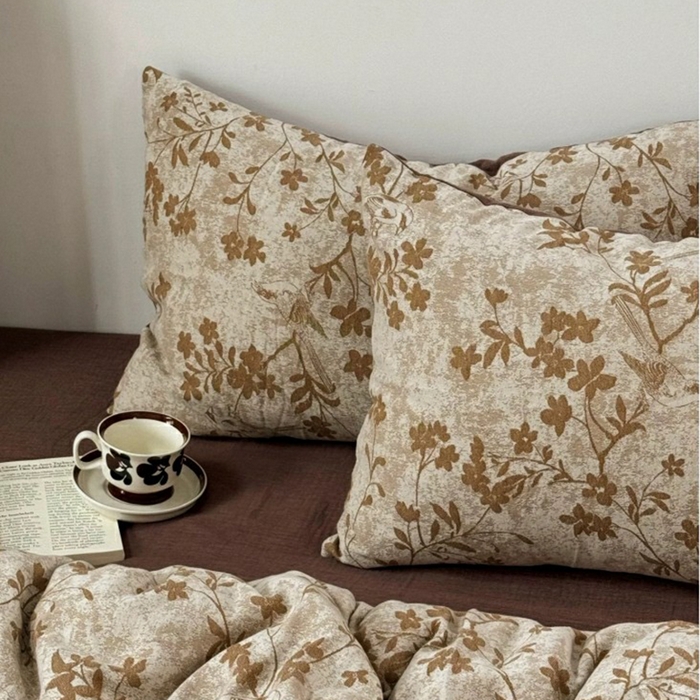 91家纺网 家纺一手货源 找家纺 双层纱家居 2025新款AB版A版棉麻B版全棉色织提花双层纱四件套 花季-彩纱金拉链款