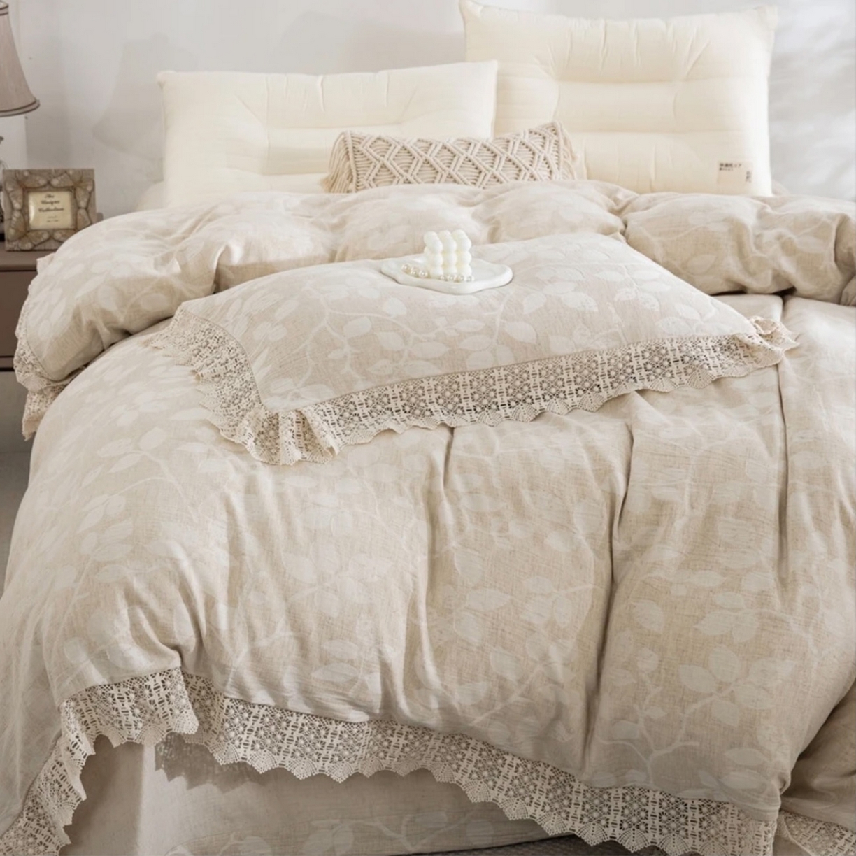 91家纺网 家纺一手货源 找家纺 （总）双层纱家居 2025新款法式花边AB版A版棉麻B版棉麻双层纱四件套