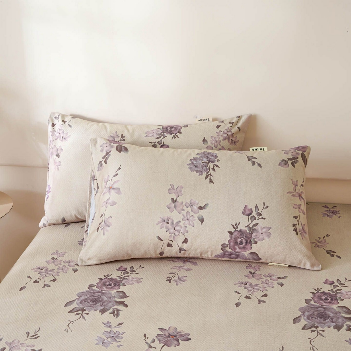 91家纺网 家纺一手货源 找家纺 涵宸家纺 2026新款全棉提花老粗布-单枕套 枕套-紫色花语