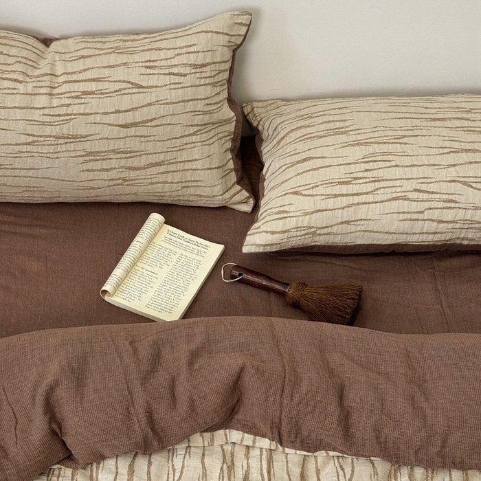 91家纺网 家纺一手货源 找家纺 （总）双层纱家居 2025新款山河A版棉麻B版全棉色织提花双层纱四件套