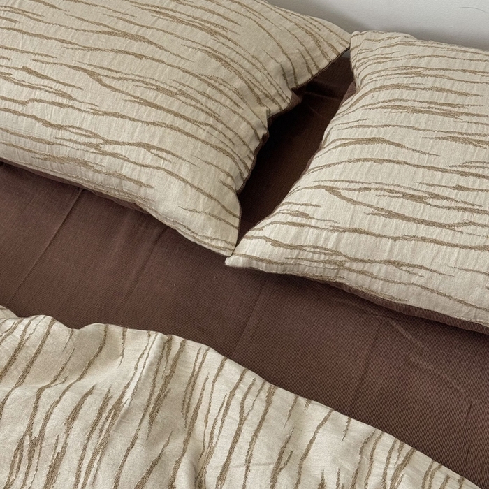 91家纺网 家纺一手货源 找家纺 （总）双层纱家居 2025新款山河A版棉麻B版全棉色织提花双层纱四件套