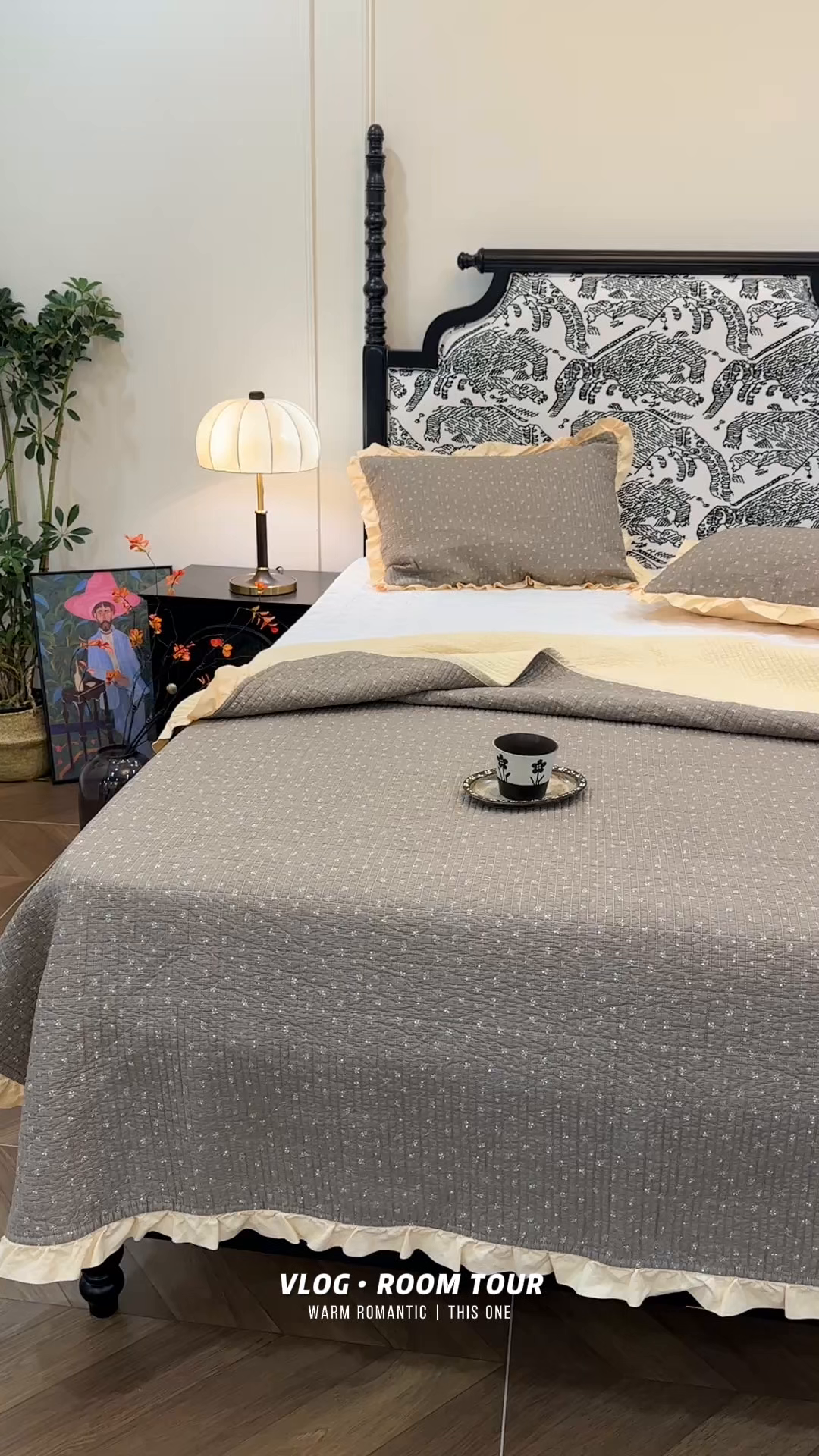 91家纺网 家纺一手货源 找家纺 床盖工厂店 2026新款小花边双面全棉填充棉花床盖三件套 简花影（咖）