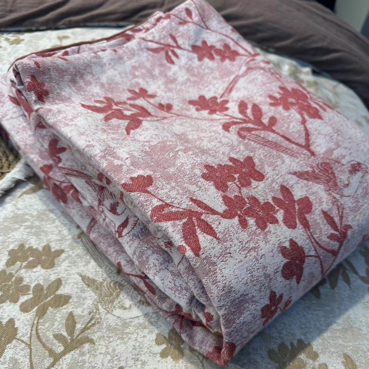 91家纺网 家纺一手货源 找家纺 双层纱家居 2025新款AB版A版棉麻B版全棉纯棉色织提花双层纱四件套20%麻-花季 花季-彩纱粉