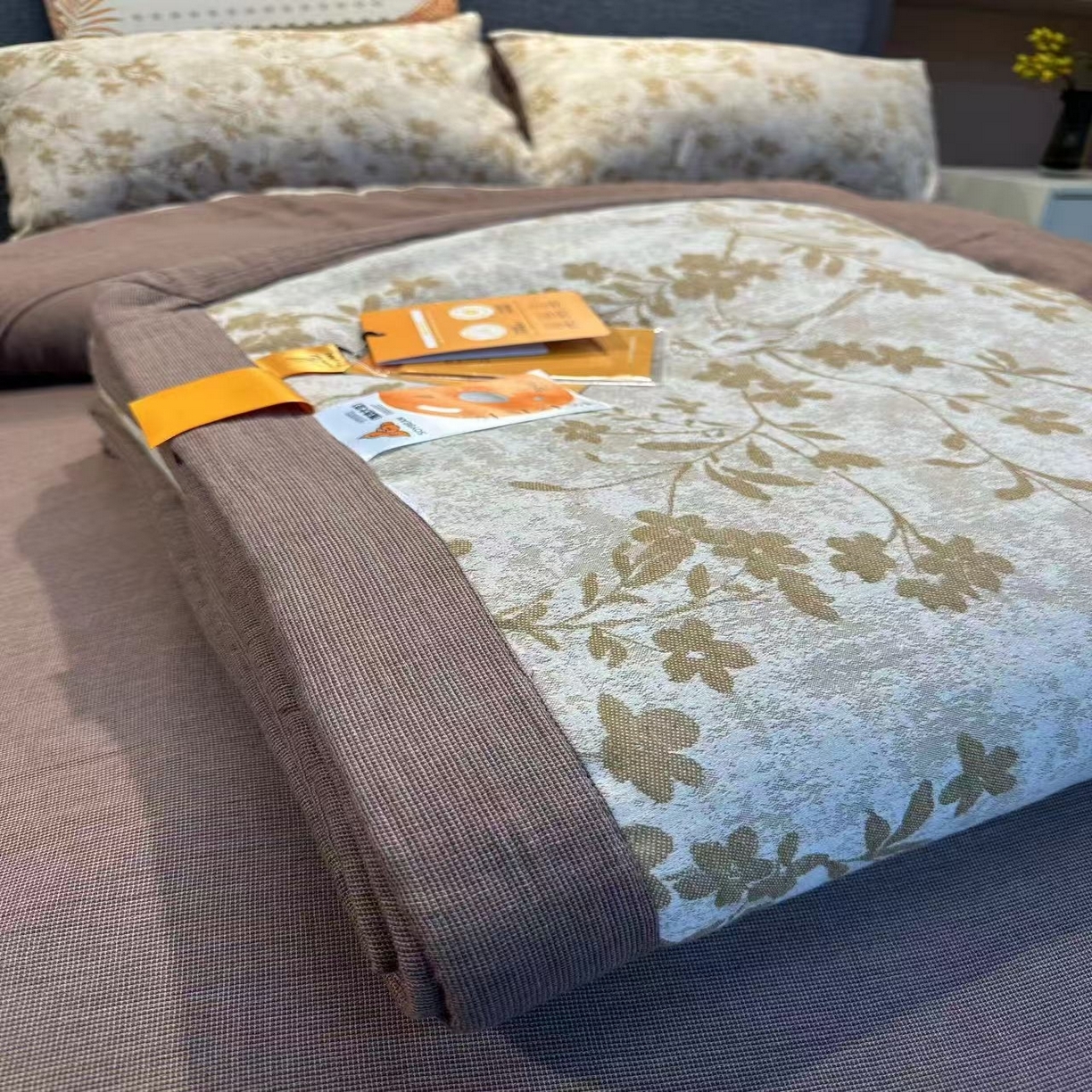 （总）双层纱家居 2025新款AB版A版棉麻B版全棉纯棉色织提花双层纱四件套20%麻-花季