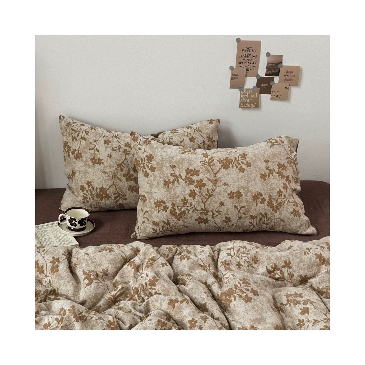 91家纺网 家纺一手货源 找家纺 双层纱家居 2025新款AB版A版棉麻B版全棉纯棉色织提花双层纱四件套20%麻-花季 花季-彩纱金