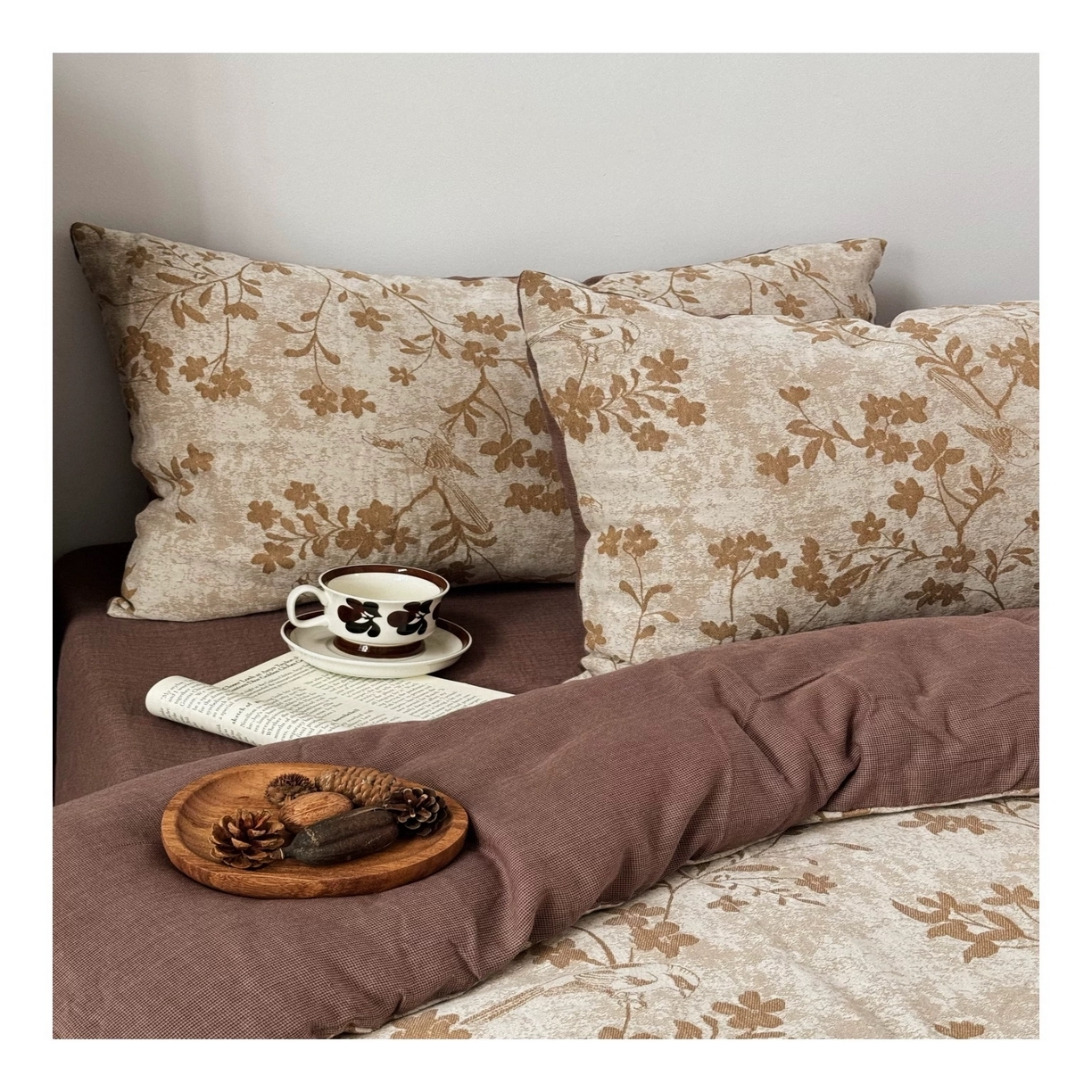 91家纺网 家纺一手货源 找家纺 （总）双层纱家居 2025新款AB版A版棉麻B版全棉纯棉色织提花双层纱四件套20%麻-花季