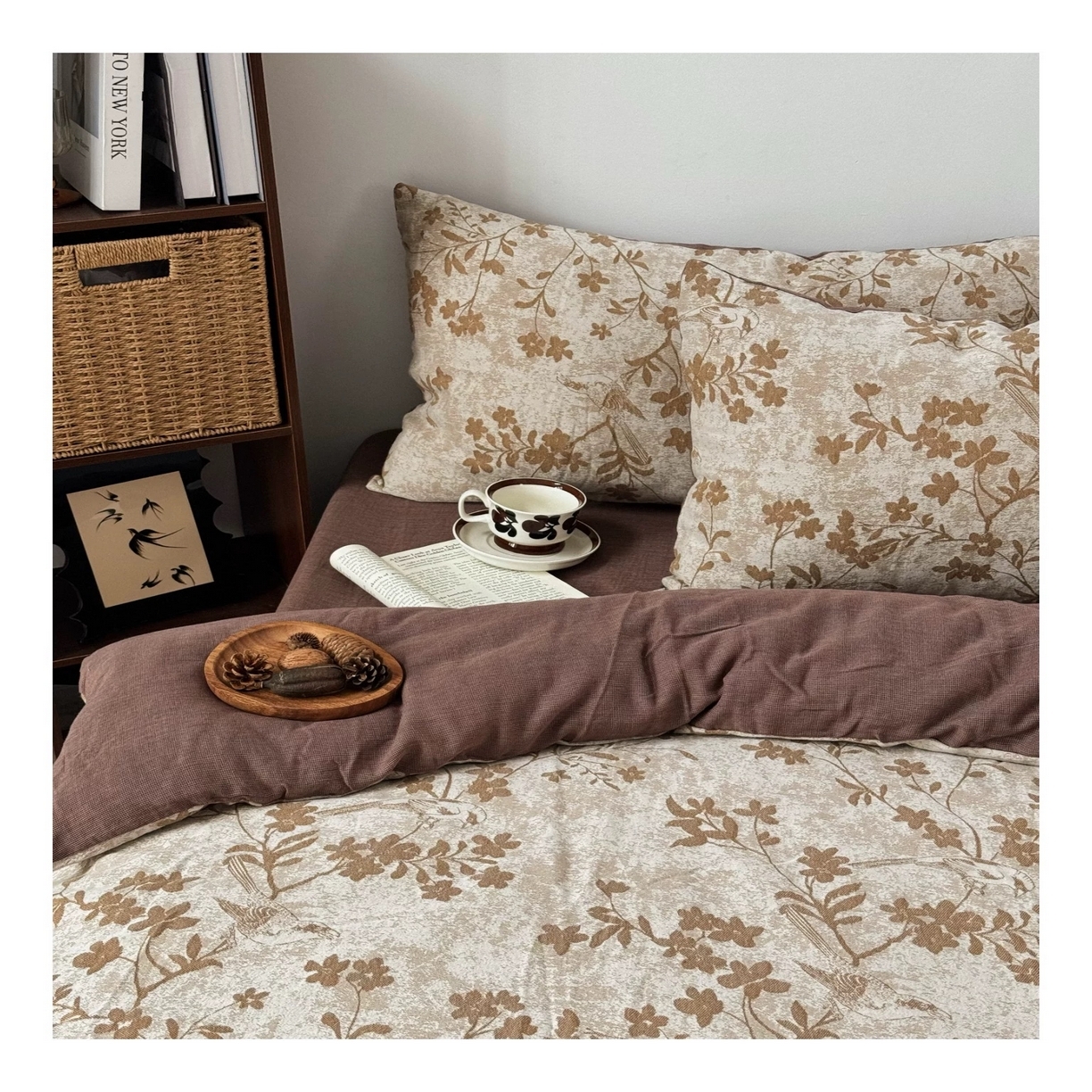 91家纺网 家纺一手货源 找家纺 双层纱家居 2025新款AB版A版棉麻B版全棉纯棉色织提花双层纱四件套20%麻-花季 花季-彩纱金