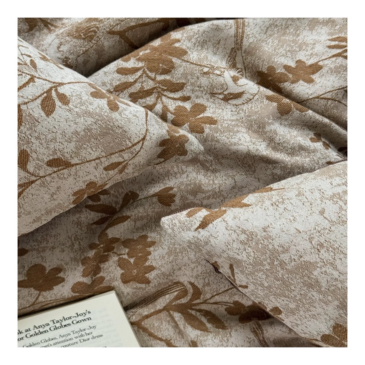 91家纺网 家纺一手货源 找家纺 双层纱家居 2025新款AB版A版棉麻B版全棉纯棉色织提花双层纱四件套20%麻-花季 花季-彩纱金