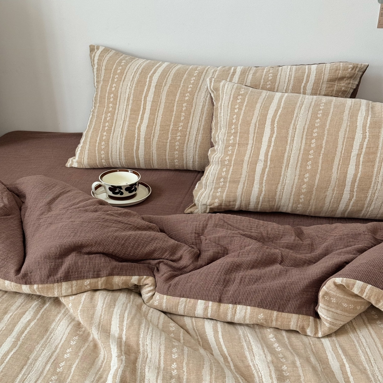 91家纺网 家纺一手货源 找家纺 （总）双层纱家居 2025新款AB版A版棉麻B版全棉纯棉色织双层纱棉麻四件套20%麻-忘川