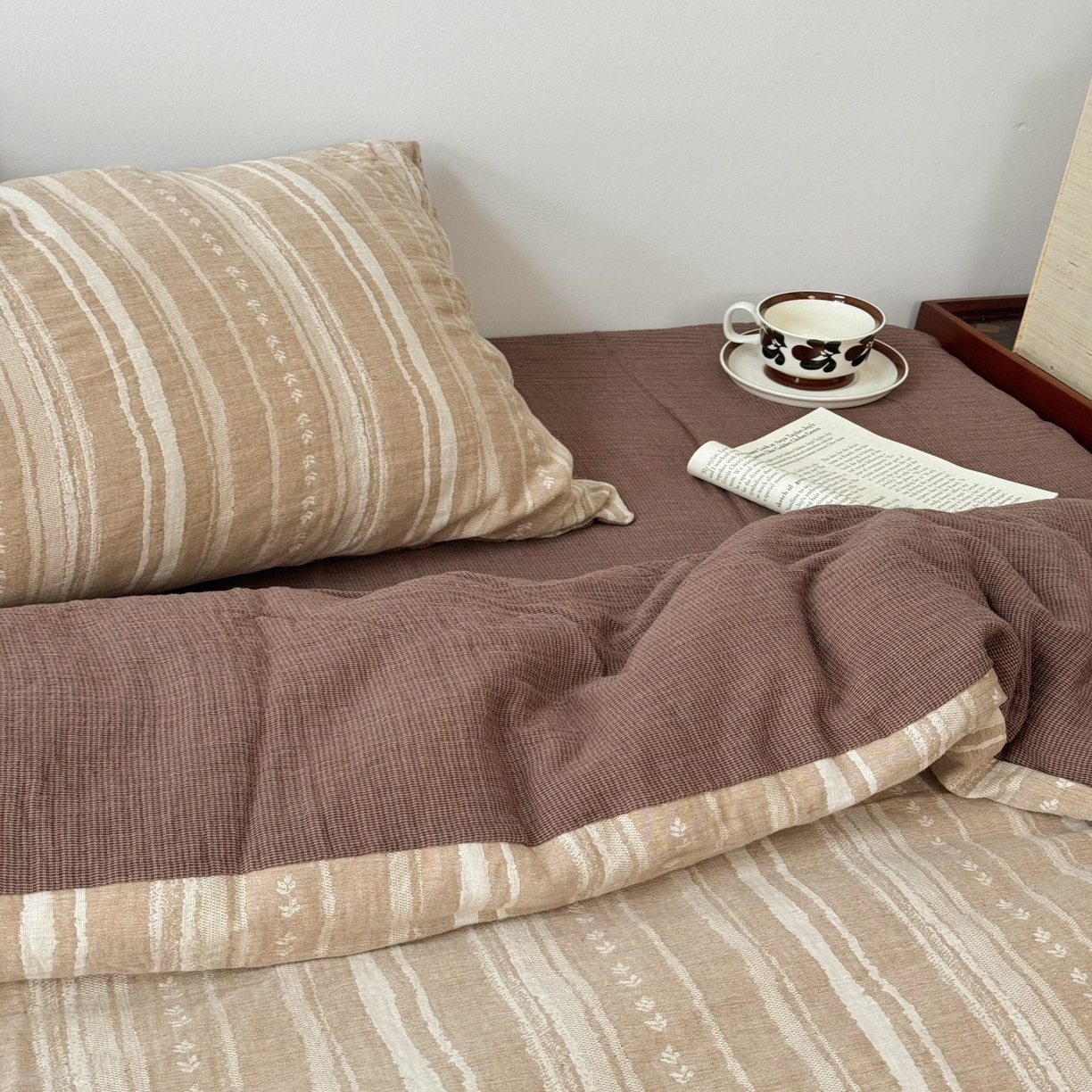 91家纺网 家纺一手货源 找家纺 （总）双层纱家居 2025新款AB版A版棉麻B版全棉纯棉色织双层纱棉麻四件套20%麻-忘川