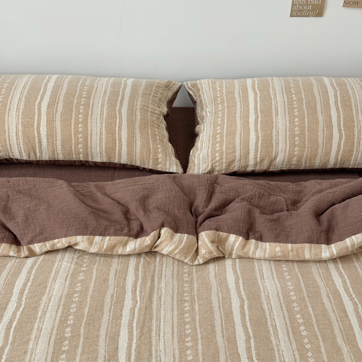 91家纺网 家纺一手货源 找家纺 （总）双层纱家居 2025新款AB版A版棉麻B版全棉纯棉色织双层纱棉麻四件套20%麻-忘川