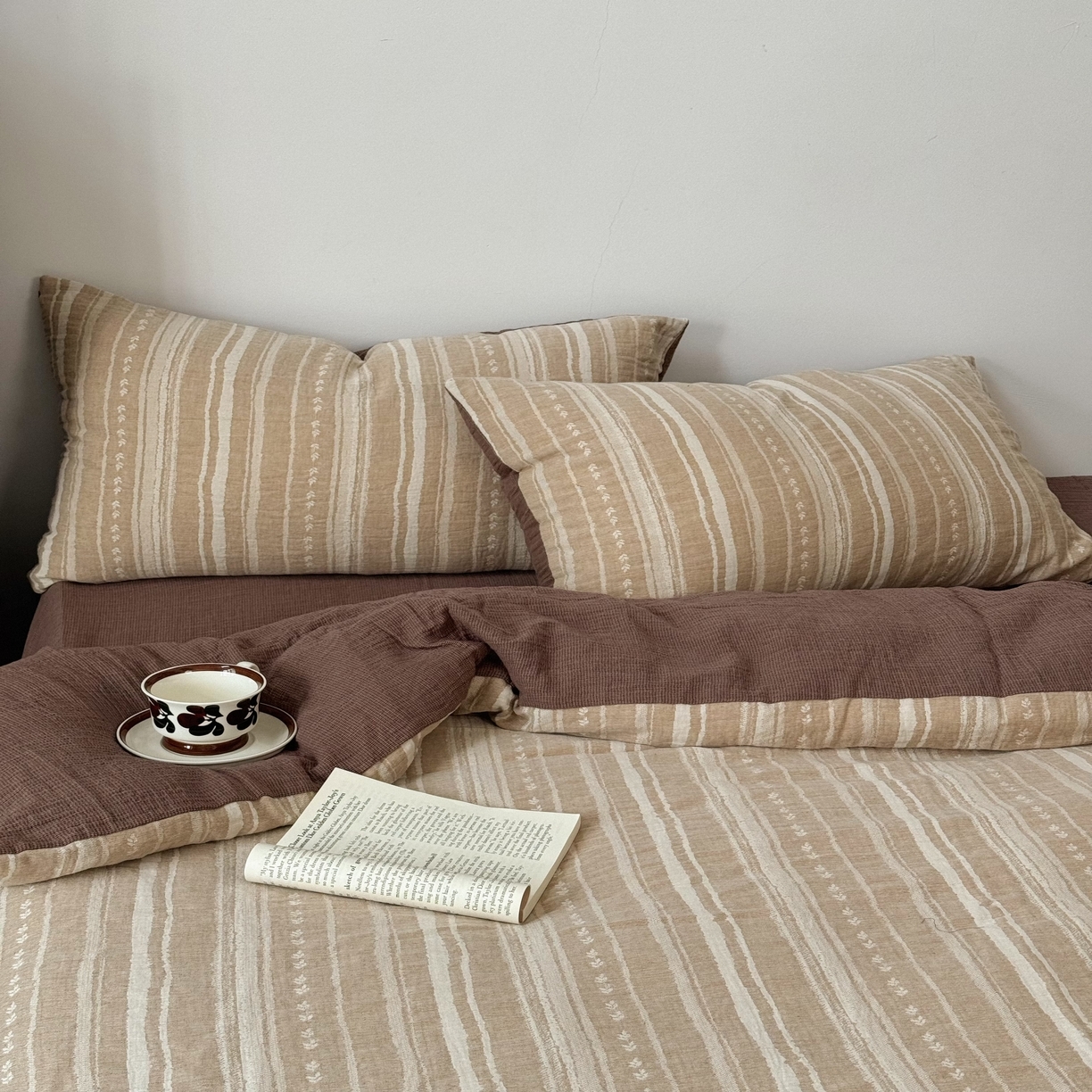 91家纺网 家纺一手货源 找家纺 （总）双层纱家居 2025新款AB版A版棉麻B版全棉纯棉色织双层纱棉麻四件套20%麻-忘川