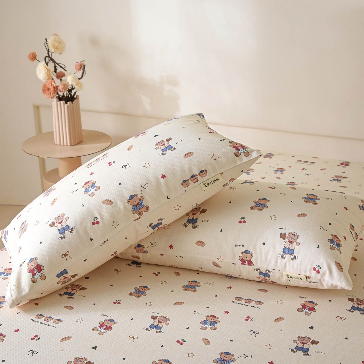 91家纺网 家纺一手货源 找家纺 涵宸家纺 2026新款全棉提花老粗布-单枕套 枕套-活力熊