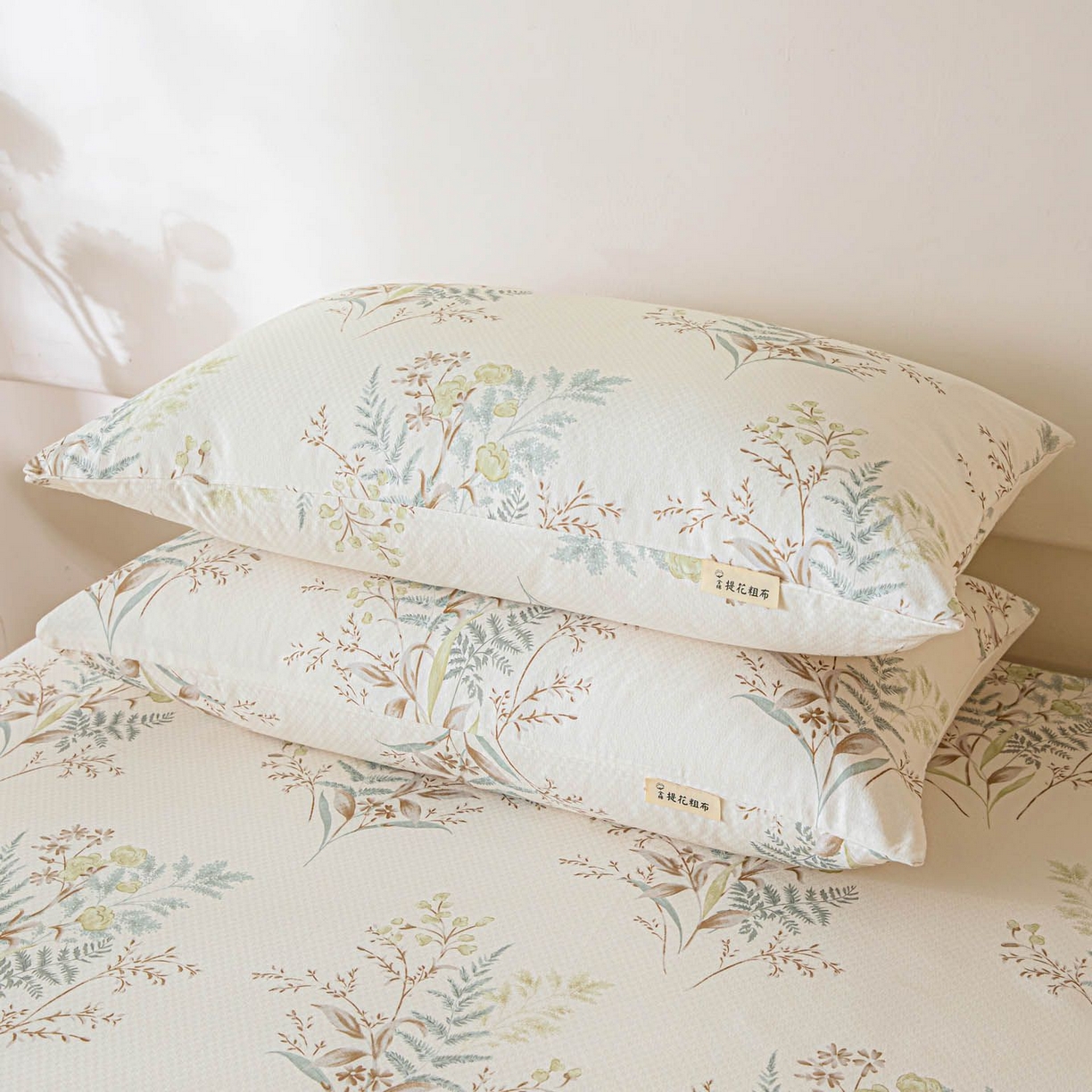 91家纺网 家纺一手货源 找家纺 涵宸家纺 2026新款全棉提花老粗布-单枕套 枕套-绿意然