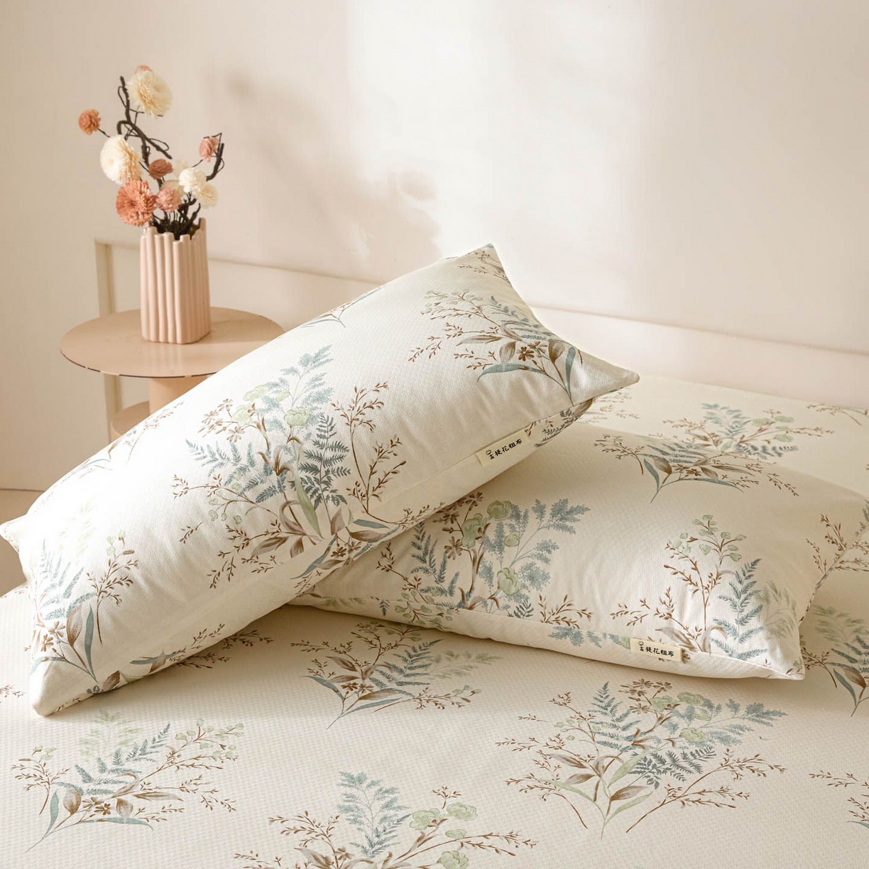 91家纺网 家纺一手货源 找家纺 涵宸家纺 2026新款全棉提花老粗布-单枕套 枕套-绿意然