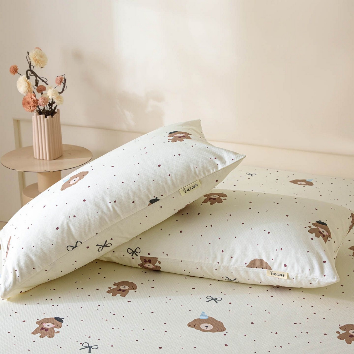 91家纺网 家纺一手货源 找家纺 涵宸家纺 2026新款全棉提花老粗布-单枕套 枕套-萌犬礼